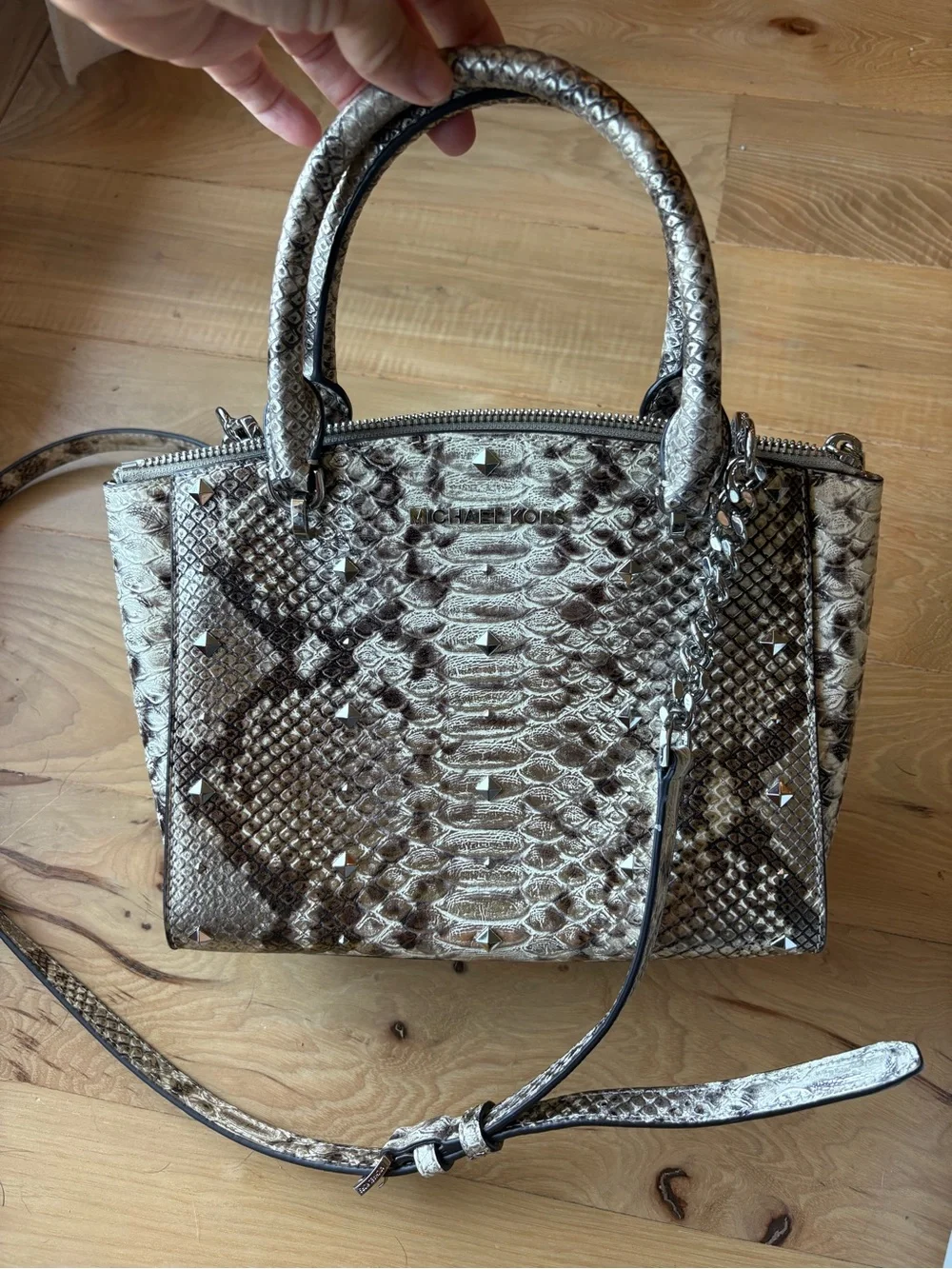 Michael Kors Ellis Large Python-Embossed Leather Satchel Bag